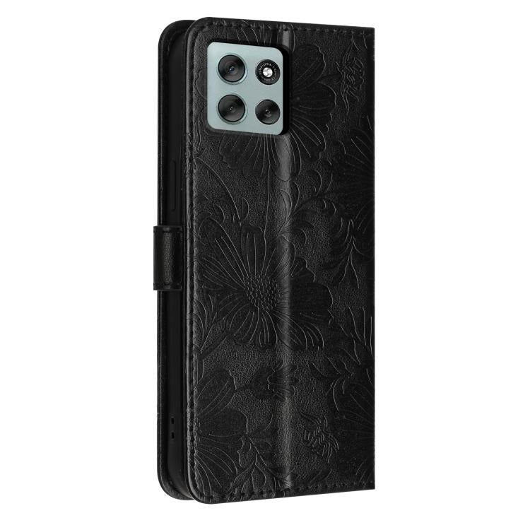 For Motorola Moto G36 5G Sunflower Embossed Vegan Leather Phone Case with Small Black Rope