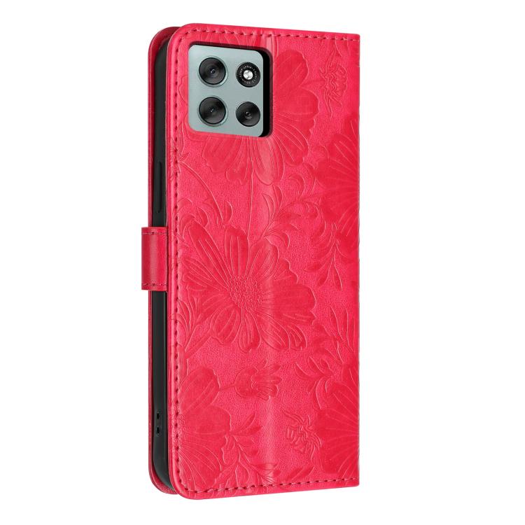 For Motorola Moto G36 5G Sunflower Embossed Vegan Leather Phone Case with Small Black Rope