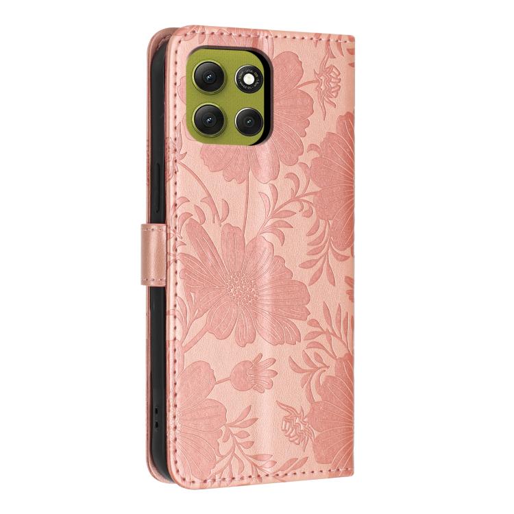 For Motorola Moto G86 5G Sunflower Embossed Vegan Leather Phone Case with Small Black Rope