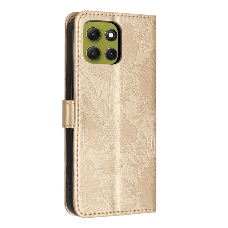For Motorola Moto G86 5G Sunflower Embossed Vegan Leather Phone Case with Small Black Rope