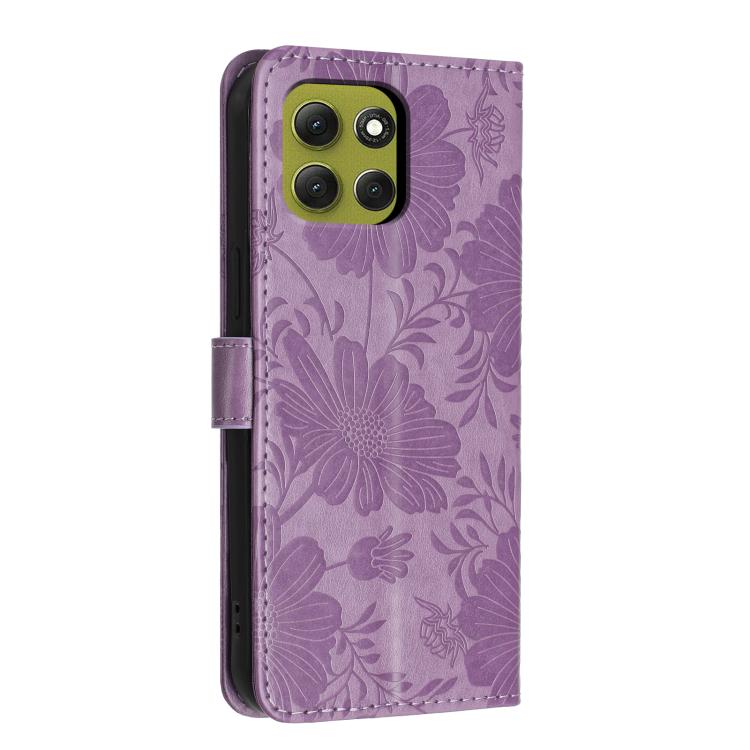 For Motorola Moto G86 5G Sunflower Embossed Vegan Leather Phone Case with Small Black Rope