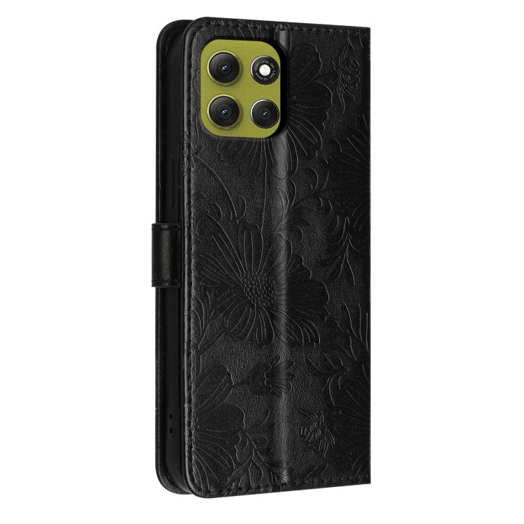For Motorola Moto G86 5G Sunflower Embossed Vegan Leather Phone Case with Small Black Rope