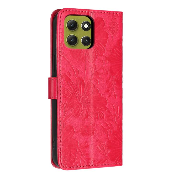 For Motorola Moto G86 5G Sunflower Embossed Vegan Leather Phone Case with Small Black Rope