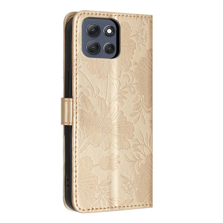 For Motorola Moto G86 Power Sunflower Embossed Vegan Leather Phone Case with Small Black Rope