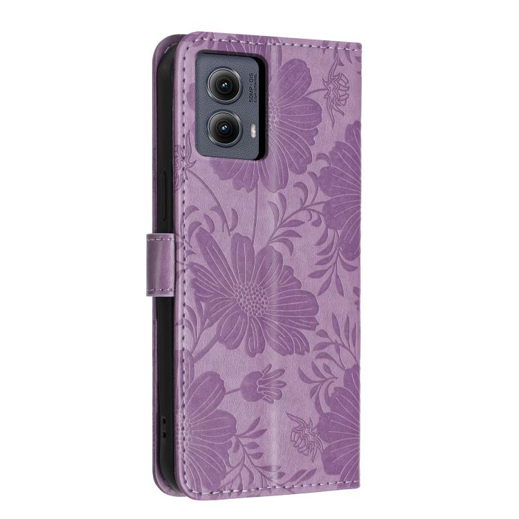 For Motorola Edge 2024 Sunflower Embossed Vegan Leather Phone Case with Small Black Rope