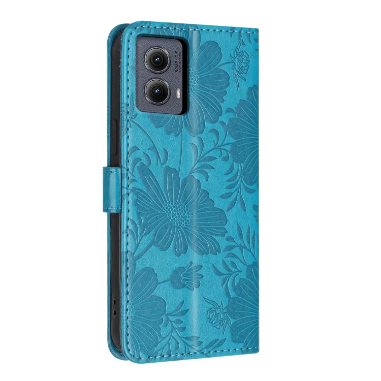 For Motorola Edge 2024 Sunflower Embossed Vegan Leather Phone Case with Small Black Rope