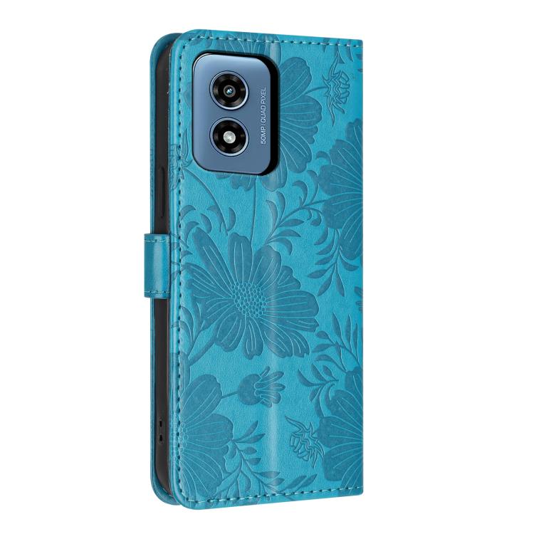 For Motorola Moto G Play 2024 Sunflower Embossed Vegan Leather Phone Case with Small Black Rope