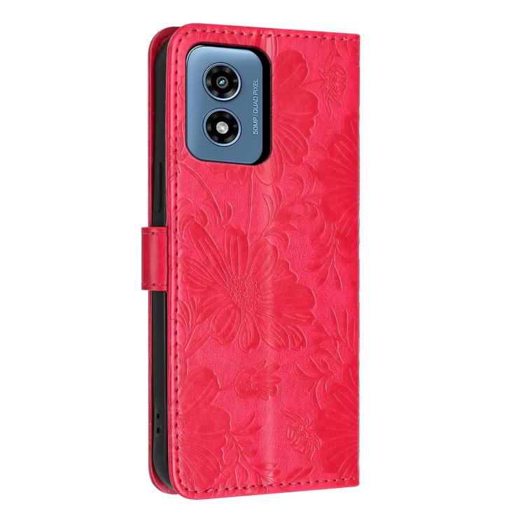 For Motorola Moto G Play 2024 Sunflower Embossed Vegan Leather Phone Case with Small Black Rope