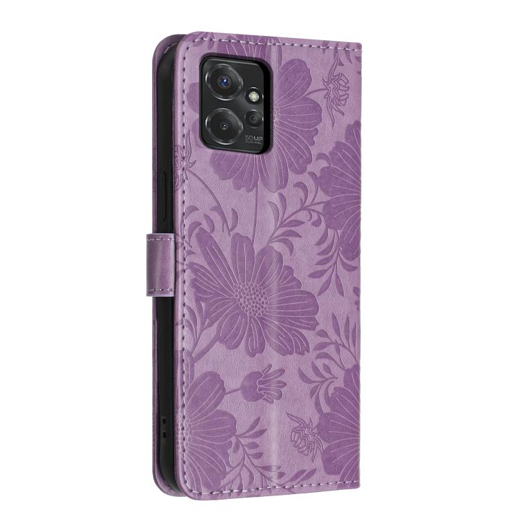 For Motorola Moto G Power 5G 2026 Sunflower Embossed Vegan Leather Phone Case with Small Black Rope
