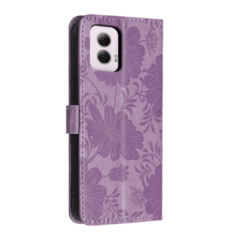 For Motorola Moto G Power 2024 Sunflower Embossed Vegan Leather Phone Case with Small Black Rope