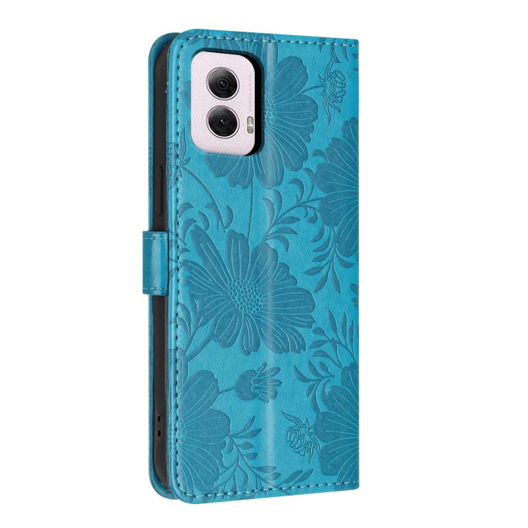 For Motorola Moto G Power 2024 Sunflower Embossed Vegan Leather Phone Case with Small Black Rope