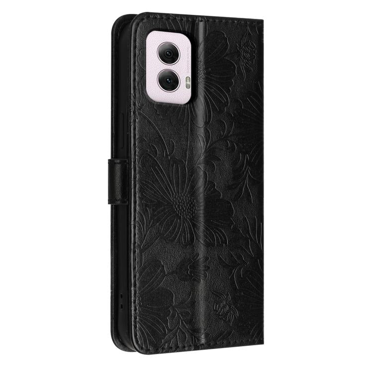 For Motorola Moto G Power 2024 Sunflower Embossed Vegan Leather Phone Case with Small Black Rope