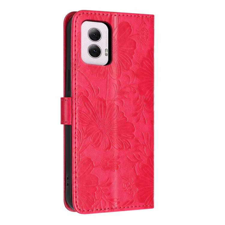 For Motorola Moto G Power 2024 Sunflower Embossed Vegan Leather Phone Case with Small Black Rope
