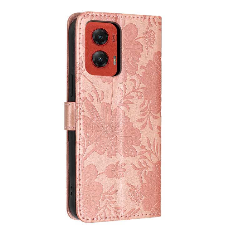 For Motorola Moto G Stylus 5G 2024 Sunflower Embossed Vegan Leather Phone Case with Small Black Rope