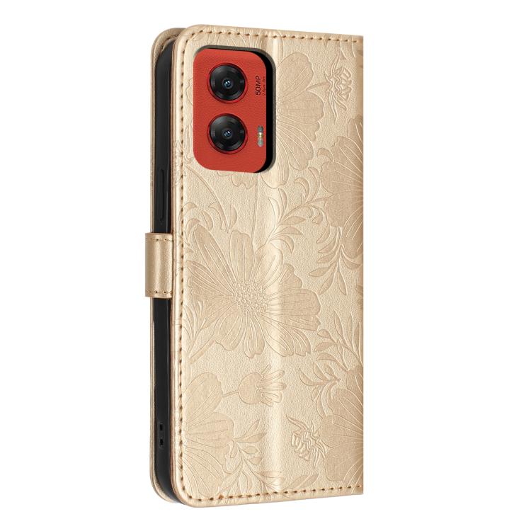 For Motorola Moto G Stylus 5G 2024 Sunflower Embossed Vegan Leather Phone Case with Small Black Rope