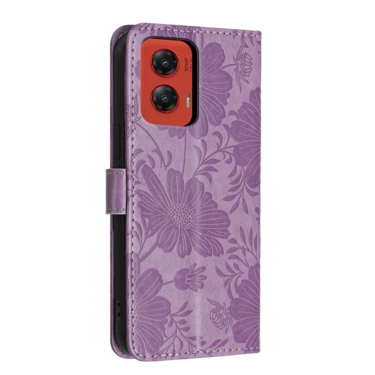 For Motorola Moto G Stylus 5G 2024 Sunflower Embossed Vegan Leather Phone Case with Small Black Rope