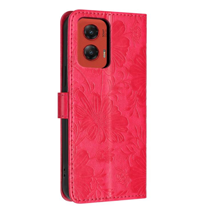 For Motorola Moto G Stylus 5G 2024 Sunflower Embossed Vegan Leather Phone Case with Small Black Rope