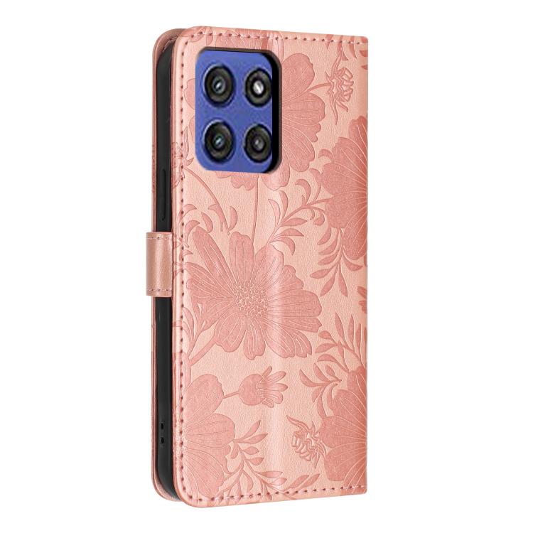 For Motorola Moto G Stylus 5G 2025 Sunflower Embossed Vegan Leather Phone Case with Small Black Rope