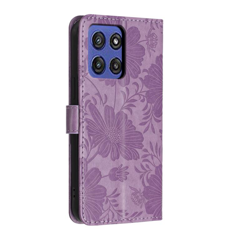 For Motorola Moto G Stylus 5G 2025 Sunflower Embossed Vegan Leather Phone Case with Small Black Rope