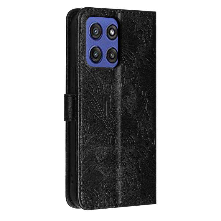 For Motorola Moto G Stylus 5G 2025 Sunflower Embossed Vegan Leather Phone Case with Small Black Rope