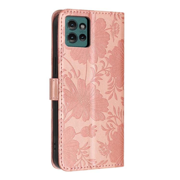 For Motorola Edge 50 Sunflower Embossed Vegan Leather Phone Case with Small Black Rope