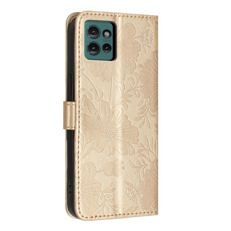 For Motorola Edge 50 Sunflower Embossed Vegan Leather Phone Case with Small Black Rope