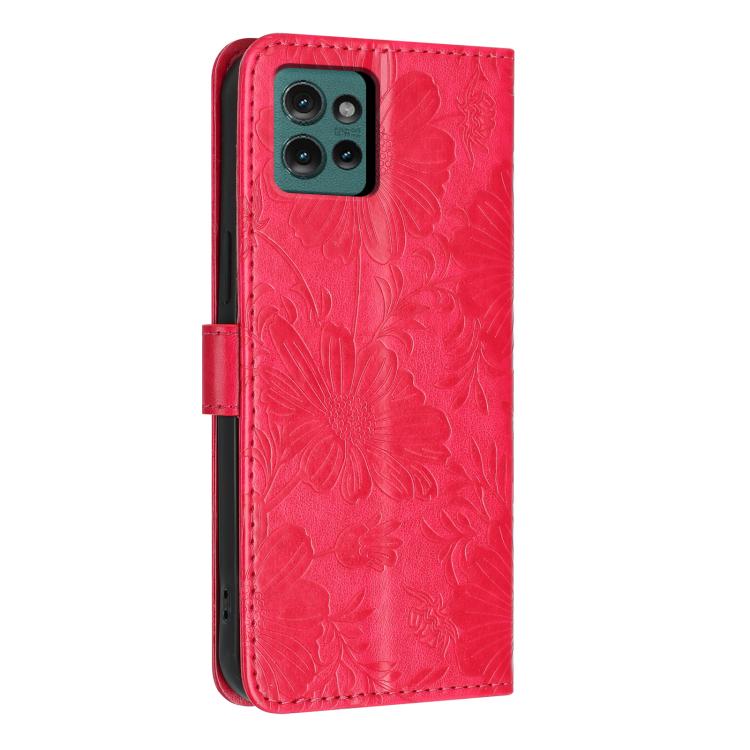 For Motorola Edge 50 Sunflower Embossed Vegan Leather Phone Case with Small Black Rope