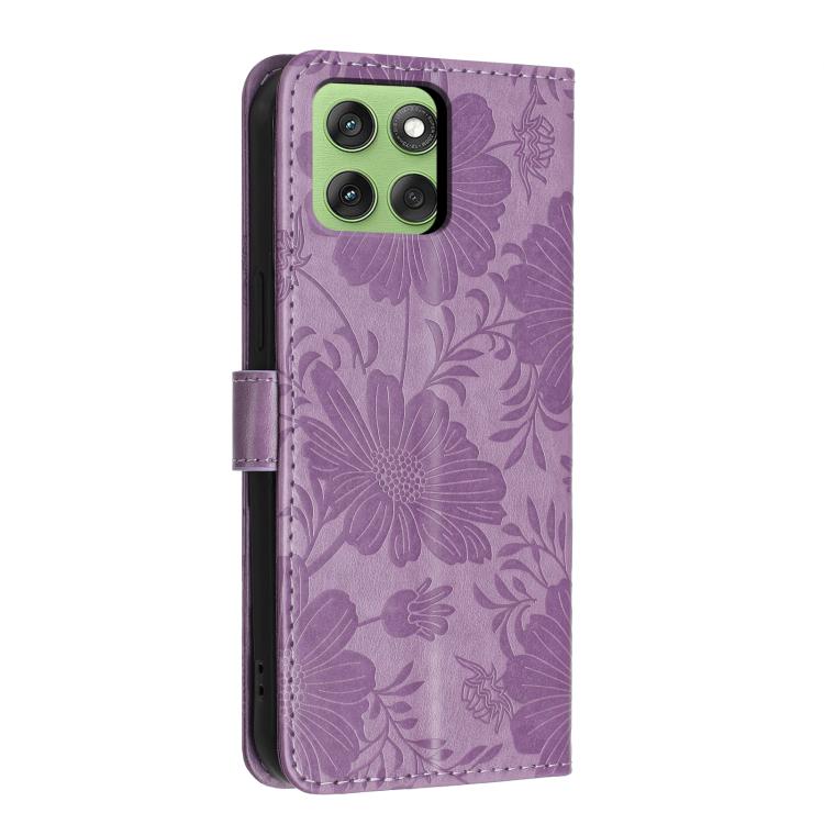 For Motorola Edge 60 Sunflower Embossed Vegan Leather Phone Case with Small Black Rope