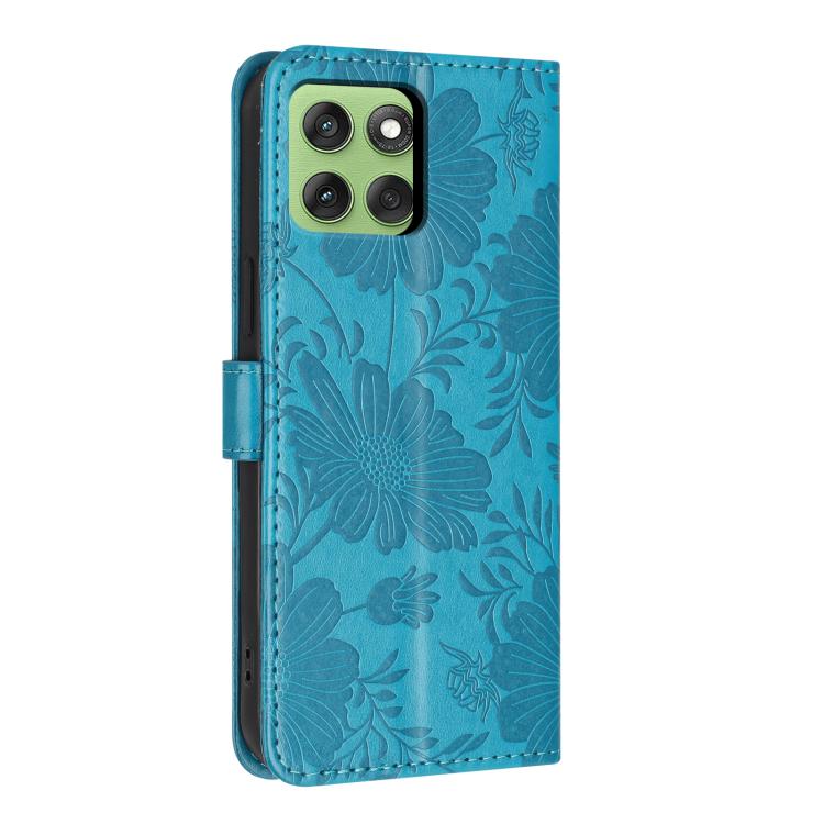 For Motorola Edge 60 Sunflower Embossed Vegan Leather Phone Case with Small Black Rope