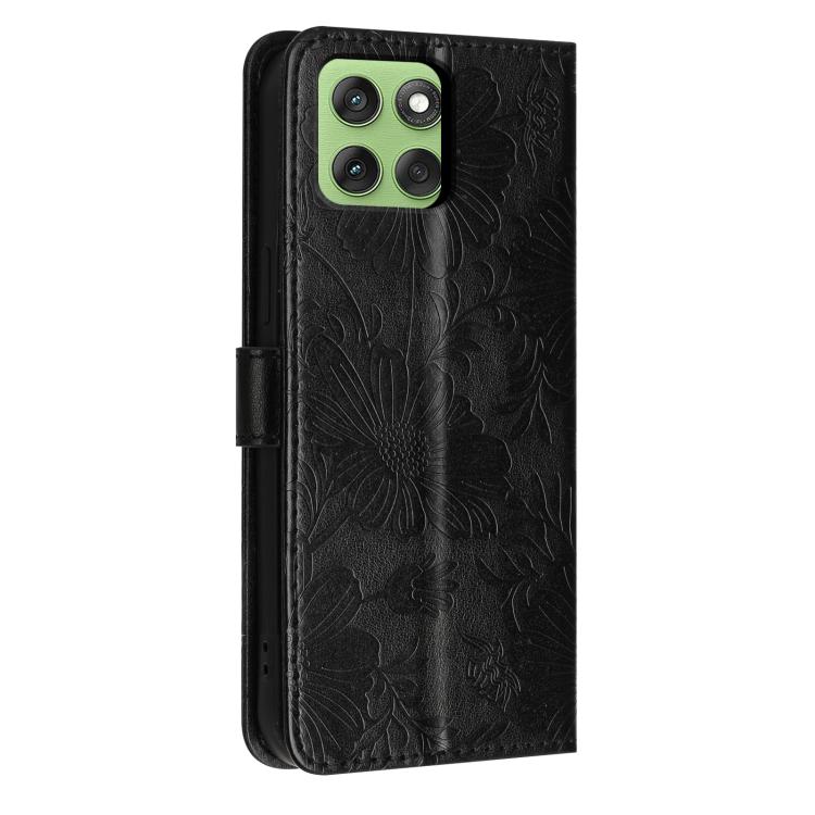 For Motorola Edge 60 Sunflower Embossed Vegan Leather Phone Case with Small Black Rope