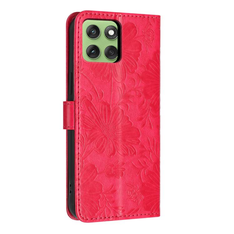 For Motorola Edge 60 Sunflower Embossed Vegan Leather Phone Case with Small Black Rope