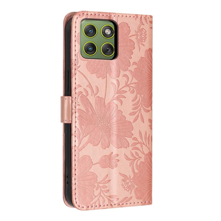 For Motorola Edge 70 5G Sunflower Embossed Vegan Leather Phone Case with Small Black Rope