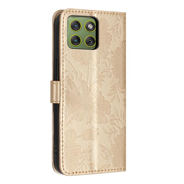 For Motorola Edge 70 5G Sunflower Embossed Vegan Leather Phone Case with Small Black Rope
