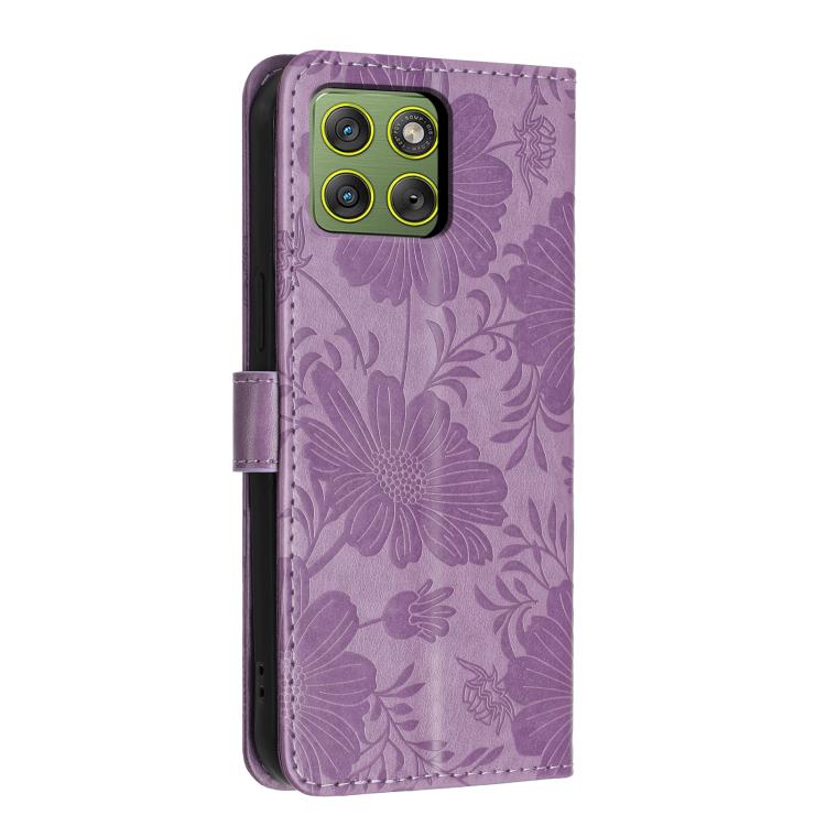 For Motorola Edge 70 5G Sunflower Embossed Vegan Leather Phone Case with Small Black Rope