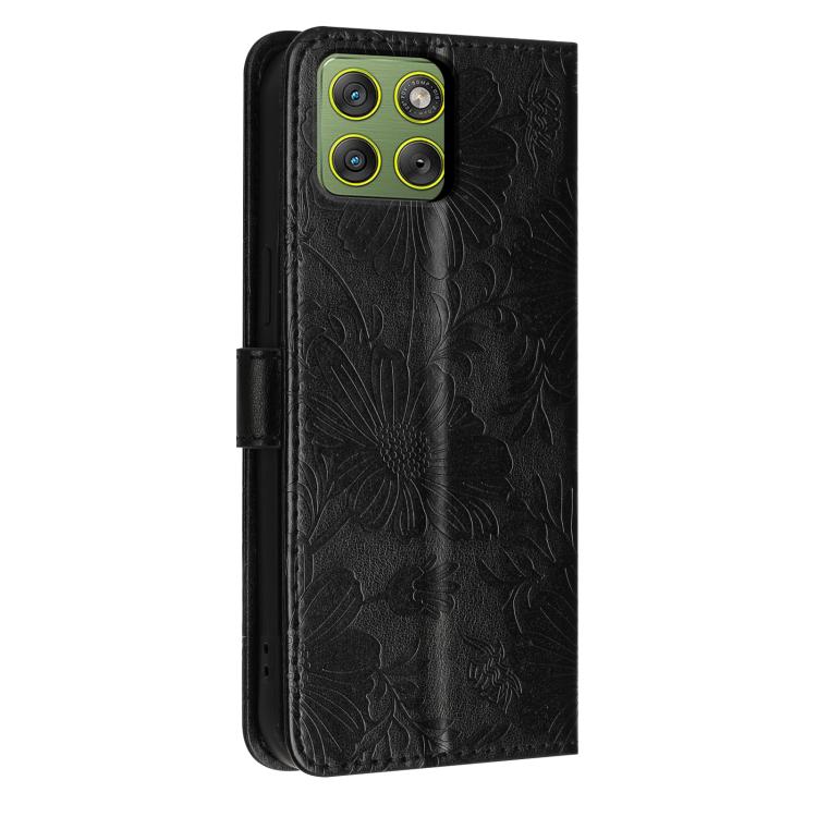 For Motorola Edge 70 5G Sunflower Embossed Vegan Leather Phone Case with Small Black Rope