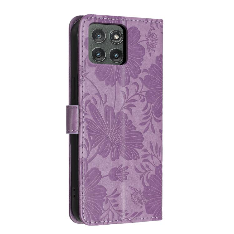 For Motorola Edge 5G 2025 Sunflower Embossed Vegan Leather Phone Case with Small Black Rope