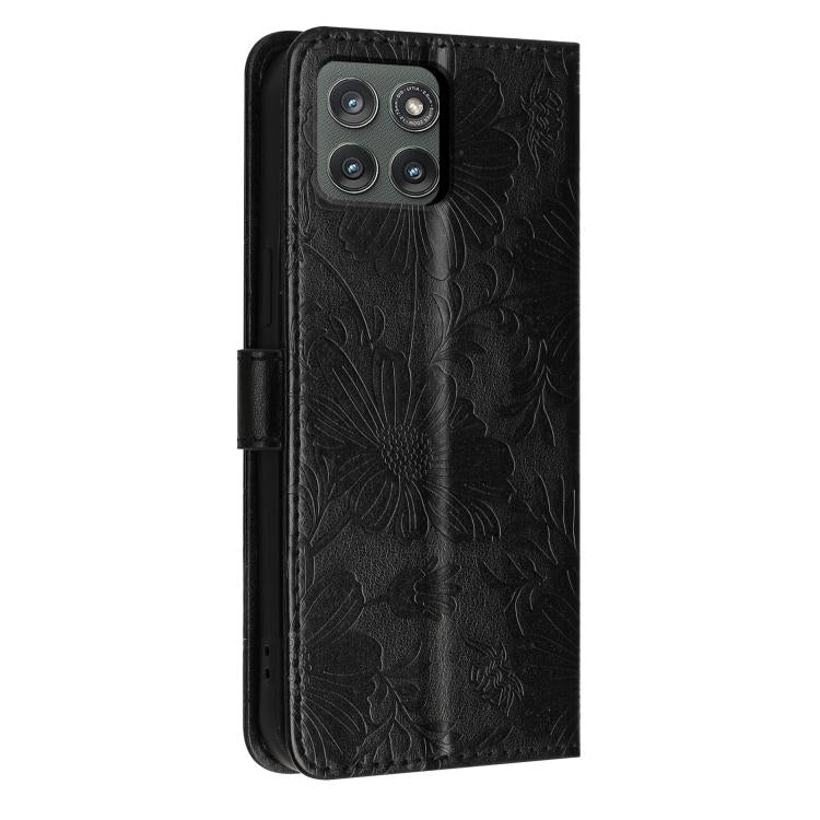 For Motorola Edge 5G 2025 Sunflower Embossed Vegan Leather Phone Case with Small Black Rope