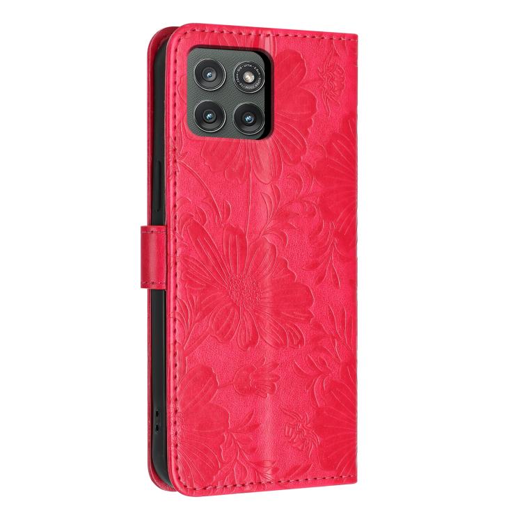 For Motorola Edge 5G 2025 Sunflower Embossed Vegan Leather Phone Case with Small Black Rope