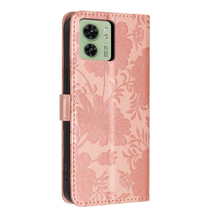 For Motorola Edge 40 Sunflower Embossed Vegan Leather Phone Case with Small Black Rope