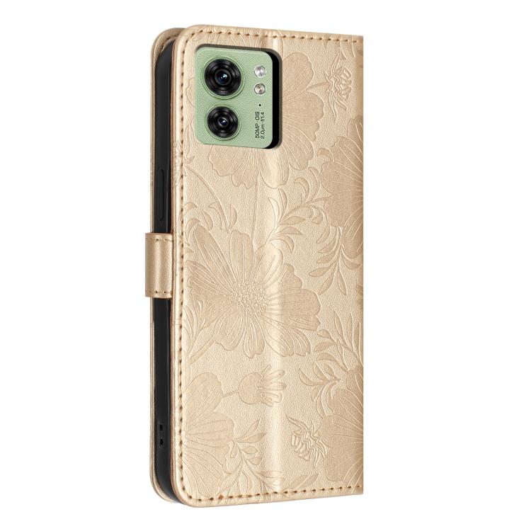 For Motorola Edge 40 Sunflower Embossed Vegan Leather Phone Case with Small Black Rope
