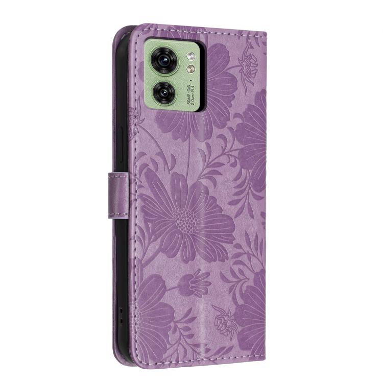 For Motorola Edge 40 Sunflower Embossed Vegan Leather Phone Case with Small Black Rope