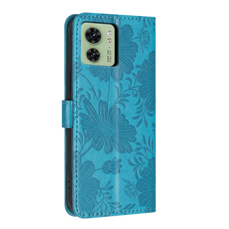 For Motorola Edge 40 Sunflower Embossed Vegan Leather Phone Case with Small Black Rope