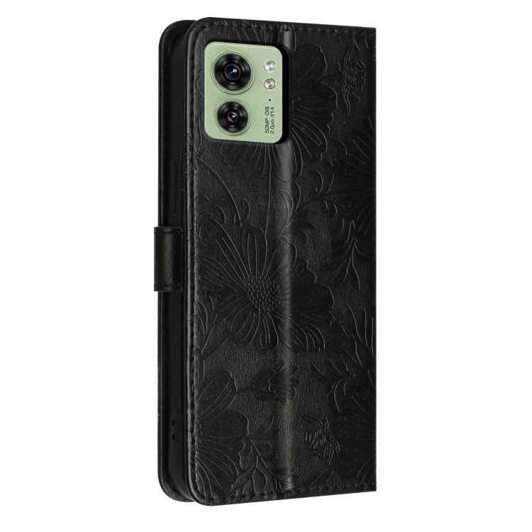 For Motorola Edge 40 Sunflower Embossed Vegan Leather Phone Case with Small Black Rope