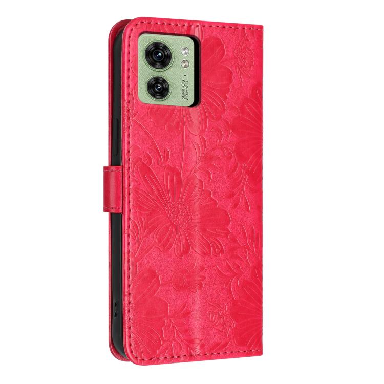For Motorola Edge 40 Sunflower Embossed Vegan Leather Phone Case with Small Black Rope