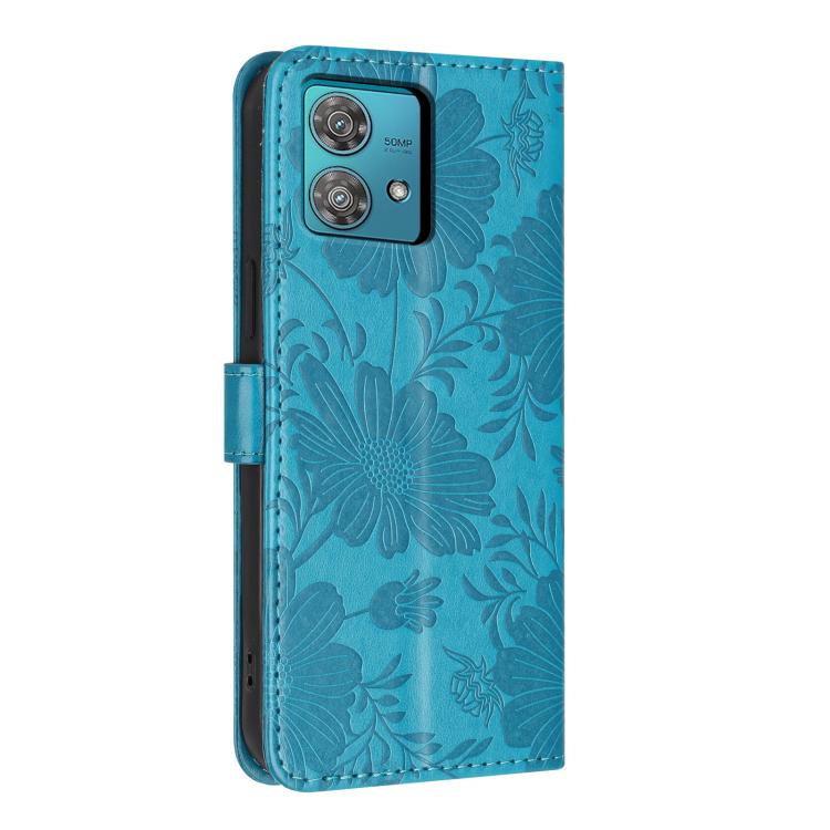For Motorola Edge 40 Neo Sunflower Embossed Vegan Leather Phone Case with Small Black Rope