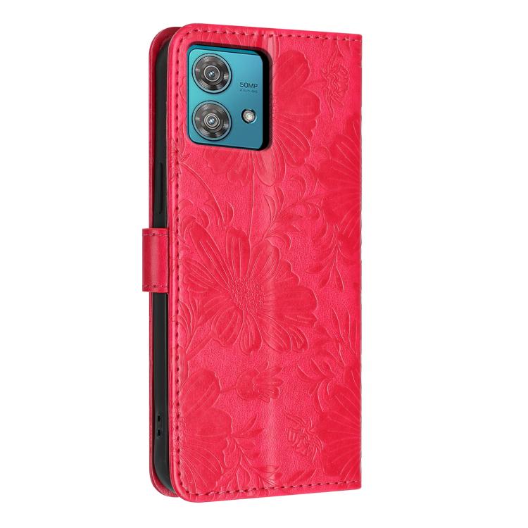 For Motorola Edge 40 Neo Sunflower Embossed Vegan Leather Phone Case with Small Black Rope