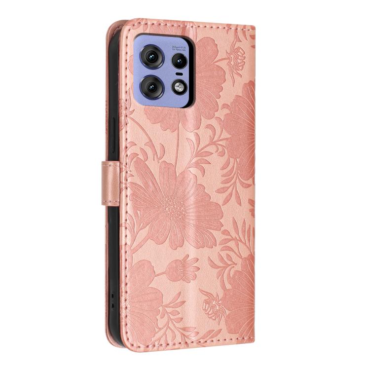 For Motorola Edge 50 Pro Sunflower Embossed Vegan Leather Phone Case with Small Black Rope