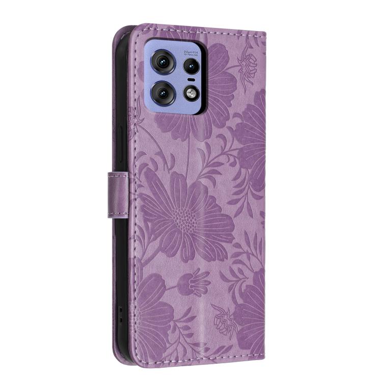For Motorola Edge 50 Pro Sunflower Embossed Vegan Leather Phone Case with Small Black Rope