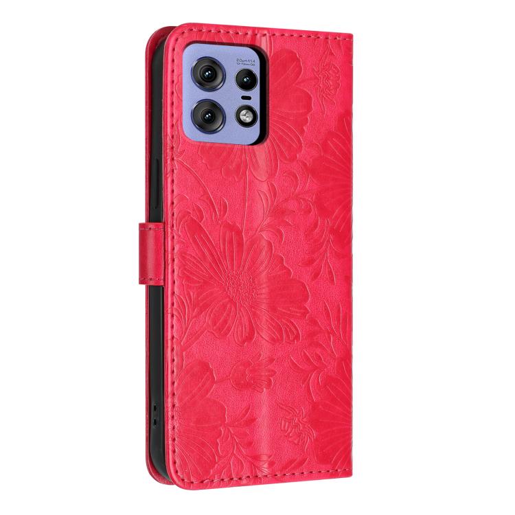For Motorola Edge 50 Pro Sunflower Embossed Vegan Leather Phone Case with Small Black Rope