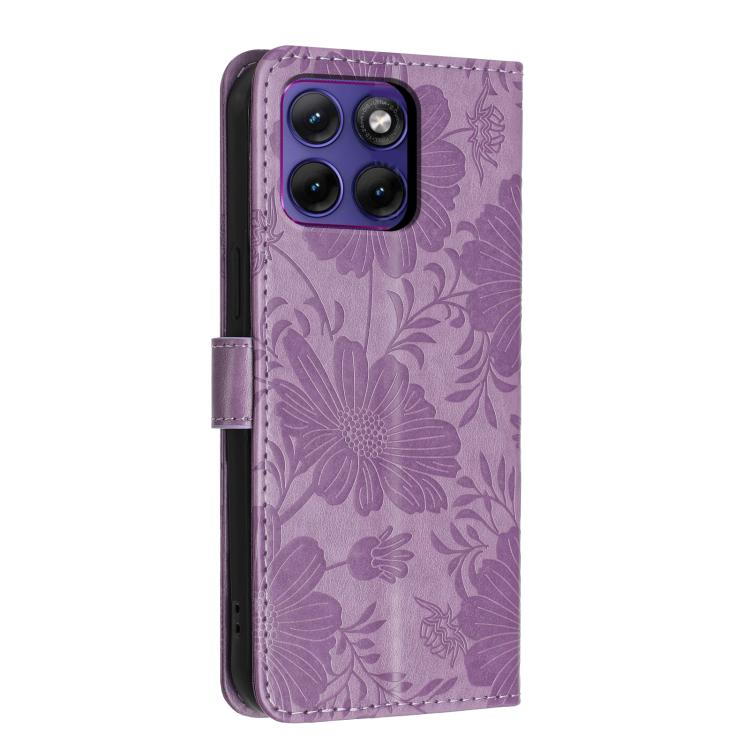 For Motorola Edge 70 Fusion 5G Sunflower Embossed Vegan Leather Phone Case with Small Black Rope